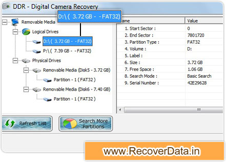 Digital camera data recovery utility Screenshot