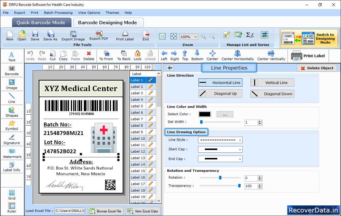 In Barcode Designing View 