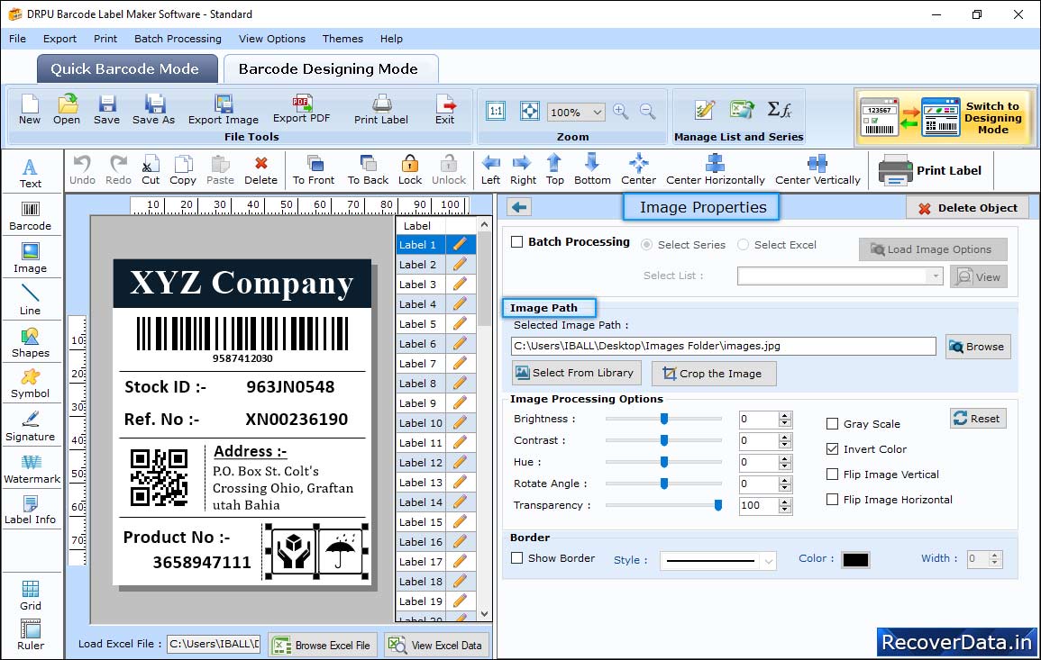 In Barcode Designing View 