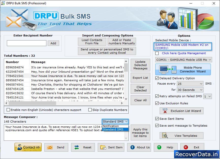   Bulk SMS for GSM Mobile Phones