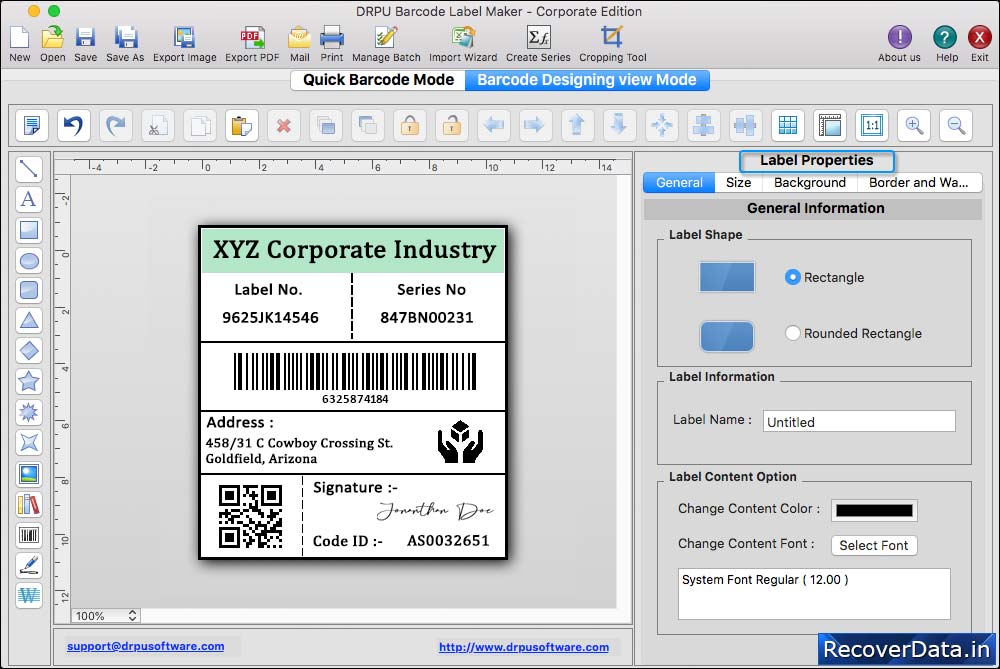 Mac Barcode Label Maker - Corporate Edition