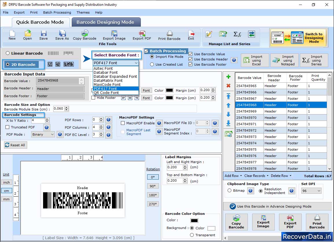 Select the Barcode Technologies