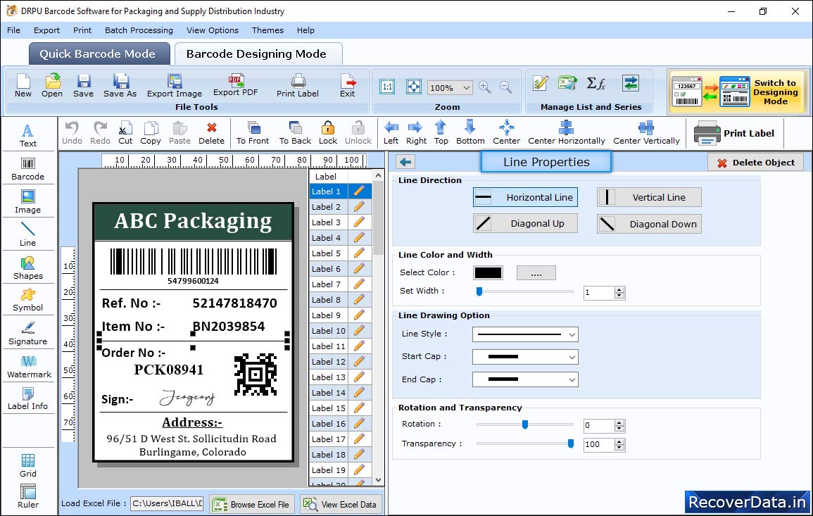 In Barcode Designing View' 