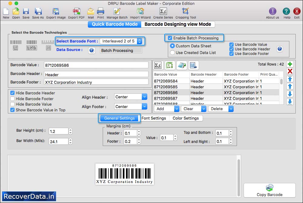 Barcode Designing View Mode  