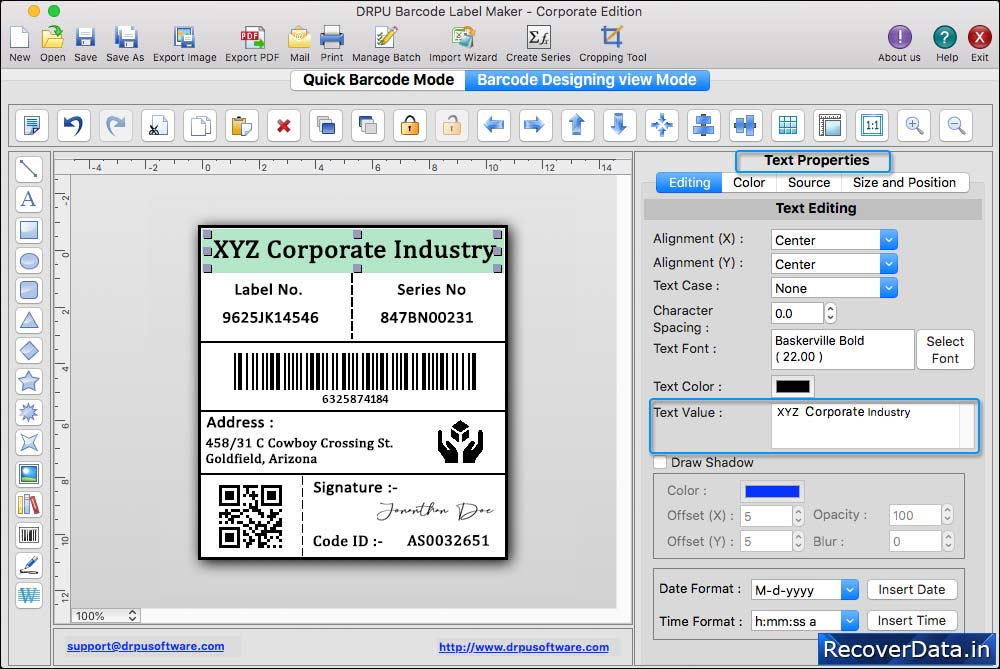 add text on barcode label 