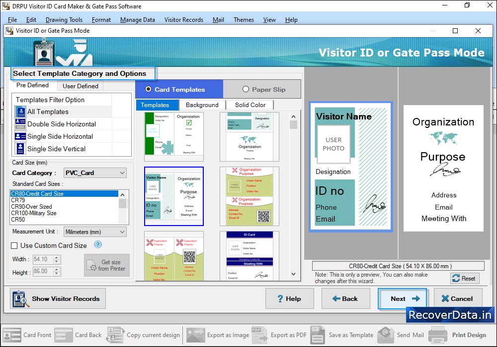 Visitors Gate Pass ID Cards Designer